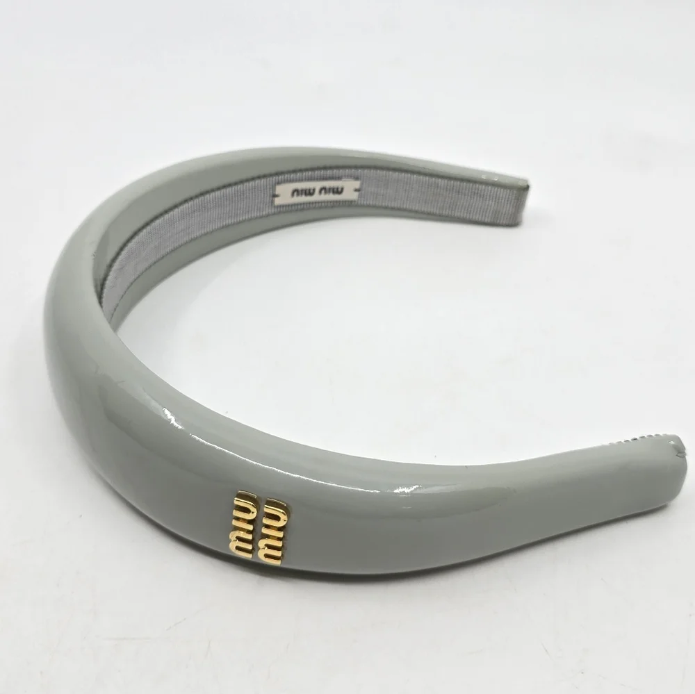 Miu Miu Gray Patent Logo Headband